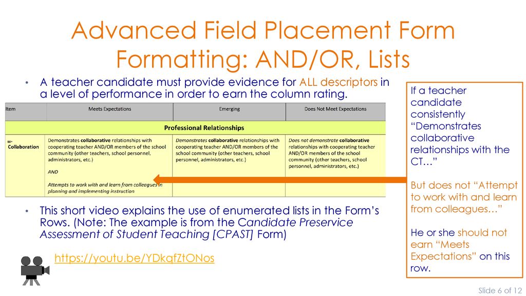 Training Chapter For The Advanced Field Experience Form Pre Cpast